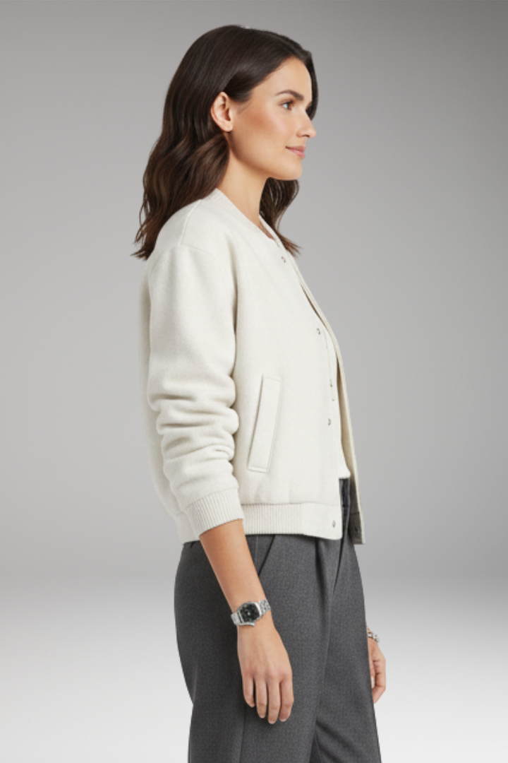 Women’s Cropped Bomber Jacket with Zipper and Pockets
