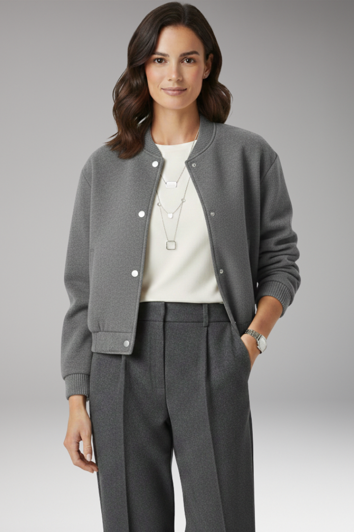 Women’s Cropped Bomber Jacket with Zipper and Pockets