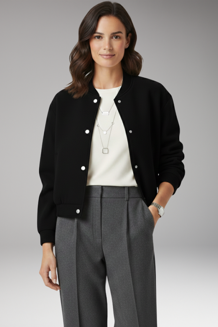 Women’s Cropped Bomber Jacket with Zipper and Pockets