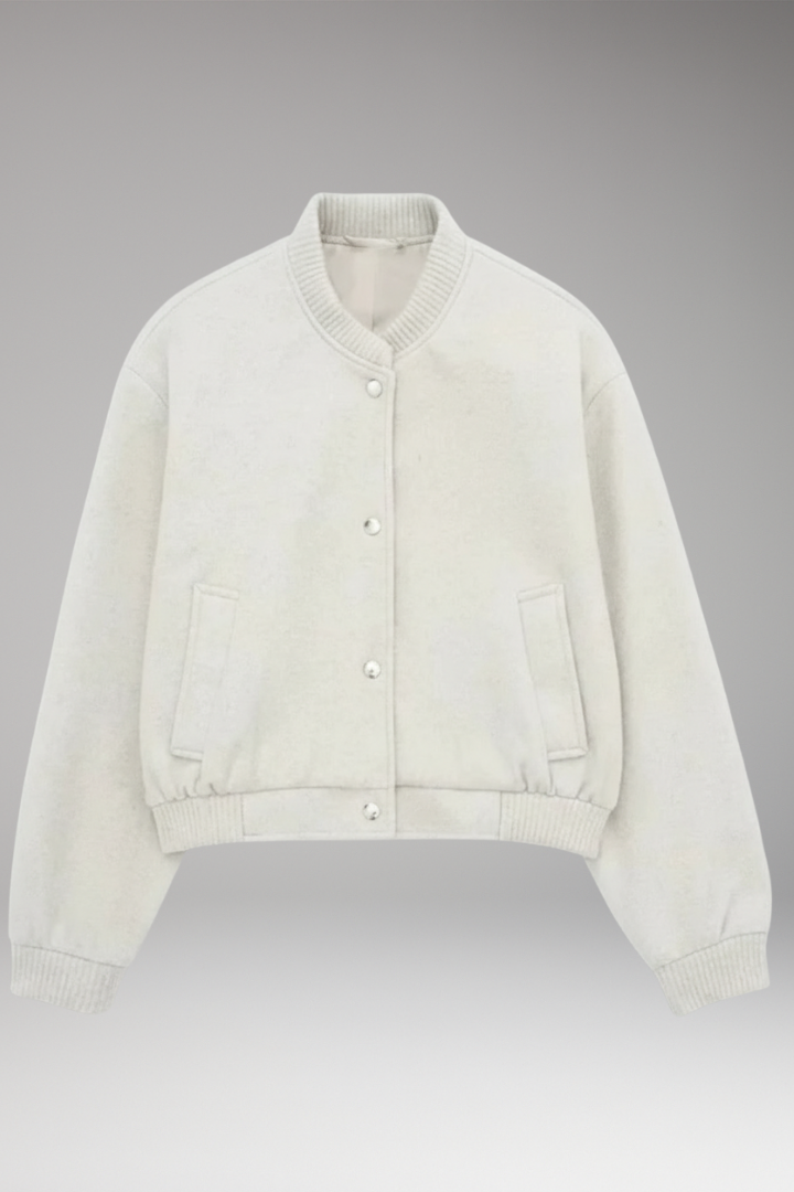 Women’s Cropped Bomber Jacket with Zipper and Pockets