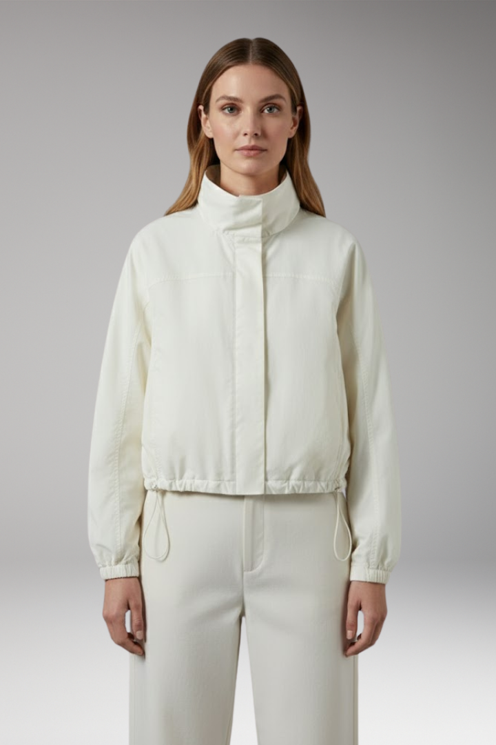 Women’s Cropped Bomber Windbreaker with Stand-Up Collar and Elasticated Hem