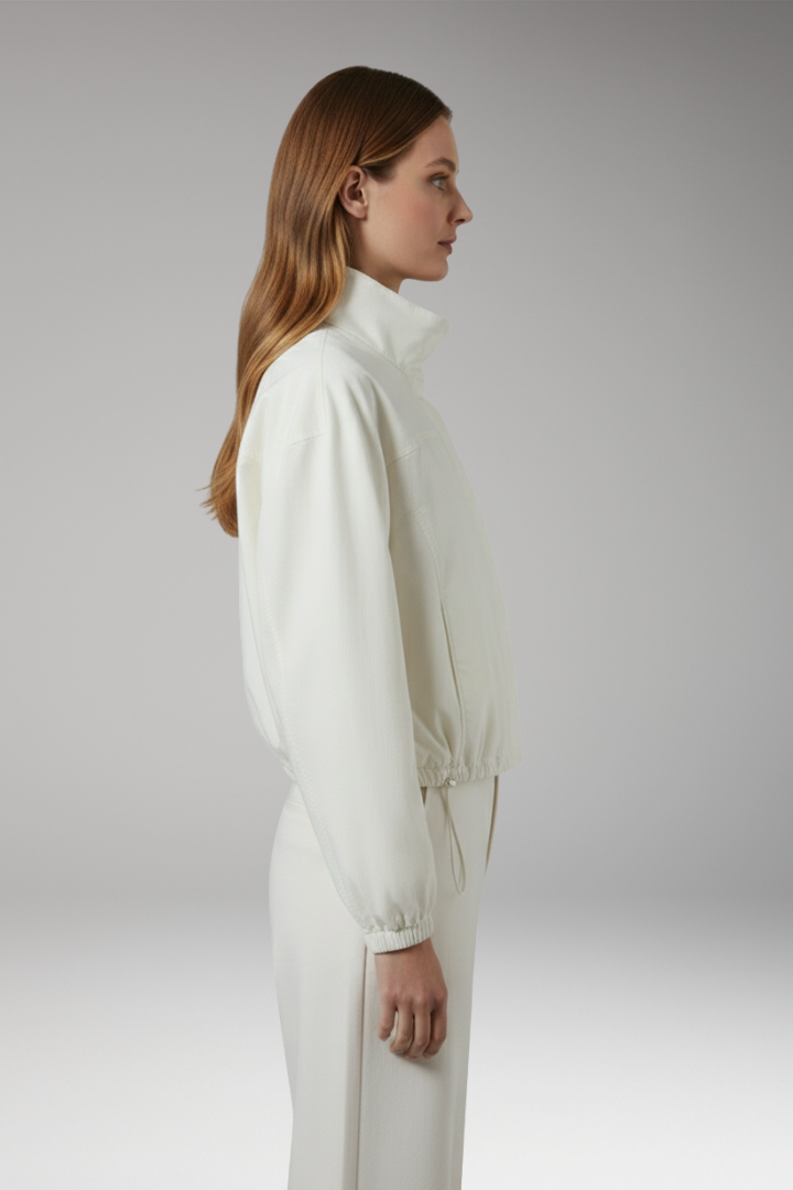 Women’s Cropped Bomber Windbreaker with Stand-Up Collar and Elasticated Hem