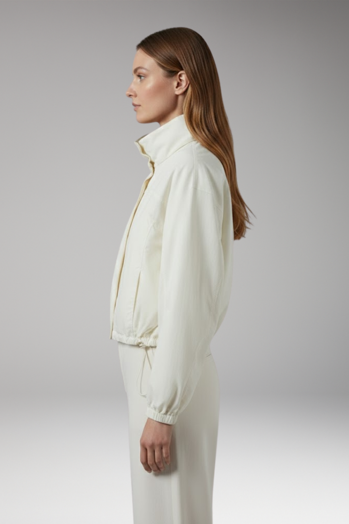 Women’s Cropped Bomber Windbreaker with Stand-Up Collar and Elasticated Hem
