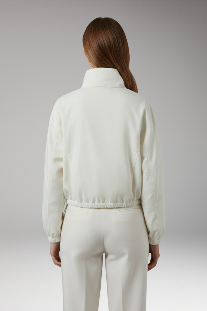 Women’s Cropped Bomber Windbreaker with Stand-Up Collar and Elasticated Hem