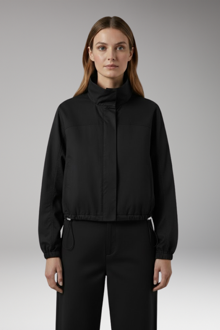 Women’s Cropped Bomber Windbreaker with Stand-Up Collar and Elasticated Hem