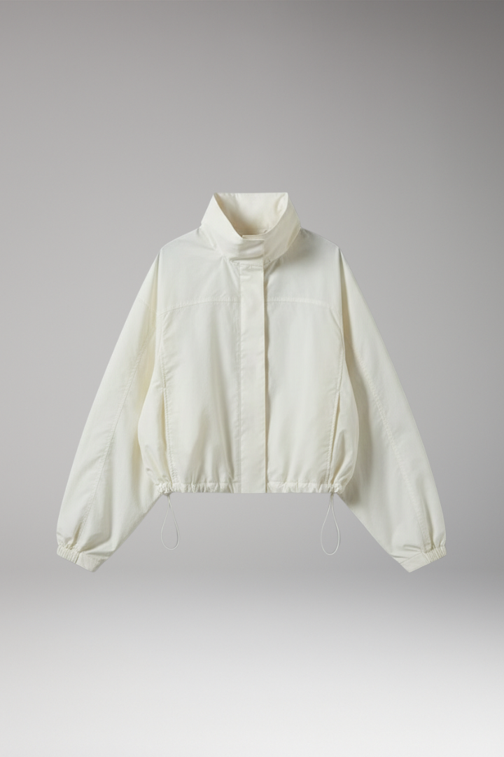 Women’s Cropped Bomber Windbreaker with Stand-Up Collar and Elasticated Hem