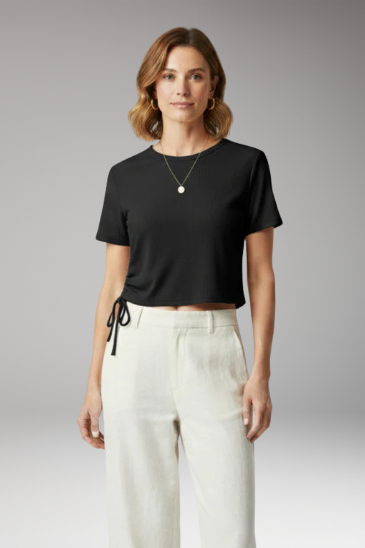 Women's Cropped T-Shirt with Side Drawstring