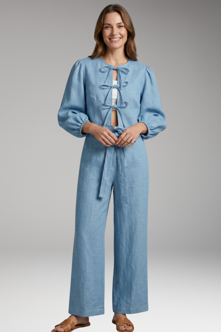 Women’s Cropped Top with Tie-Front and Long Sleeves