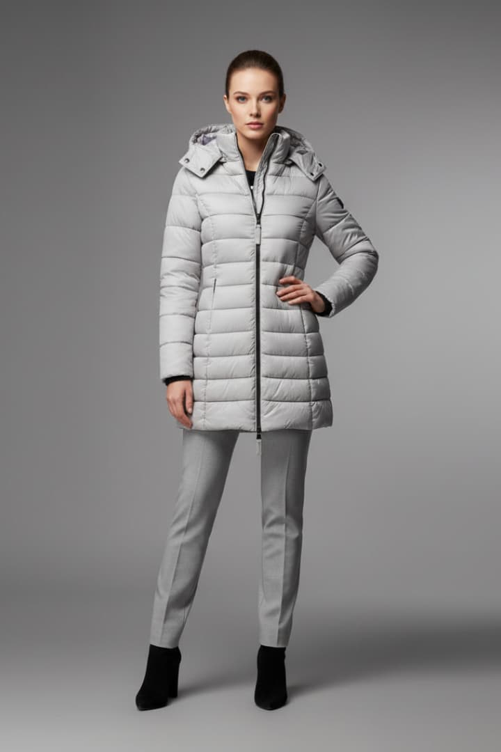 Women’s Down Jacket with Hood and Zip Closure