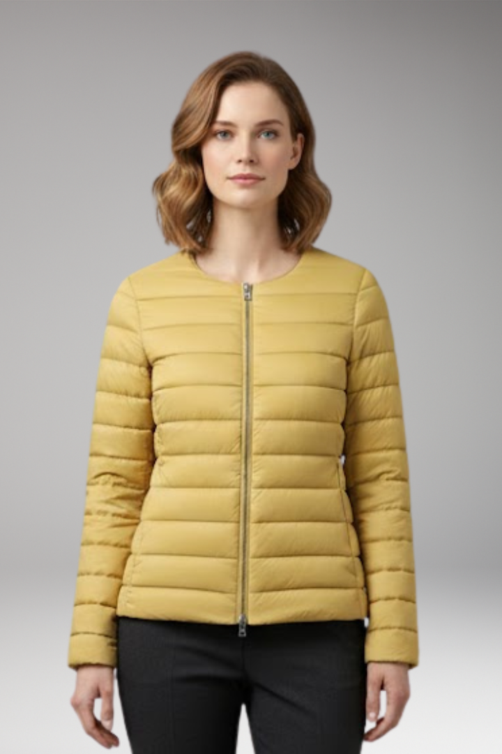 Women's Down Jacket with Zipper and Functional Pockets