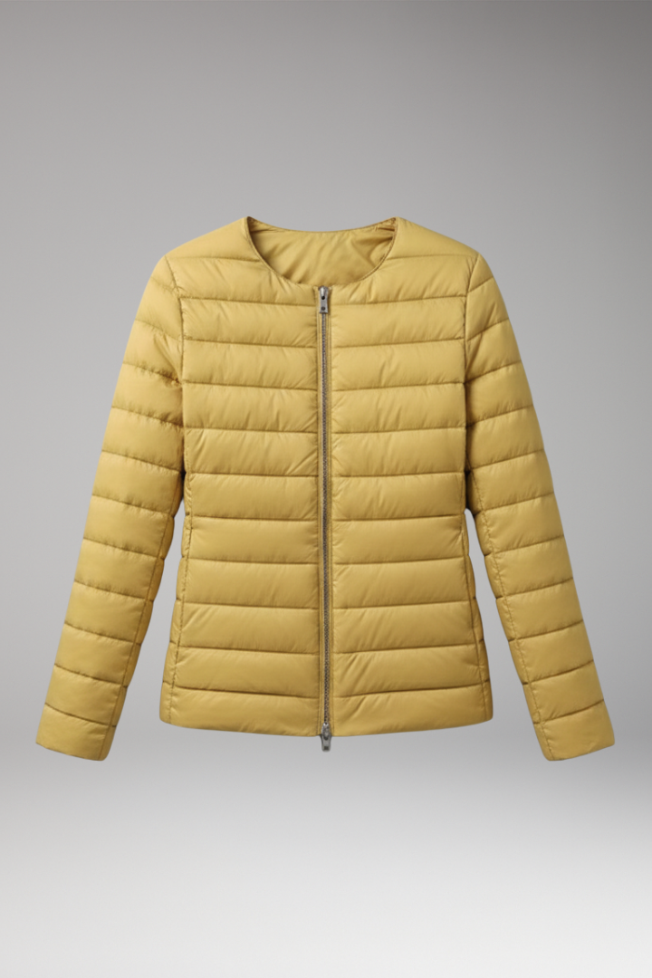 Women's Down Jacket with Zipper and Functional Pockets