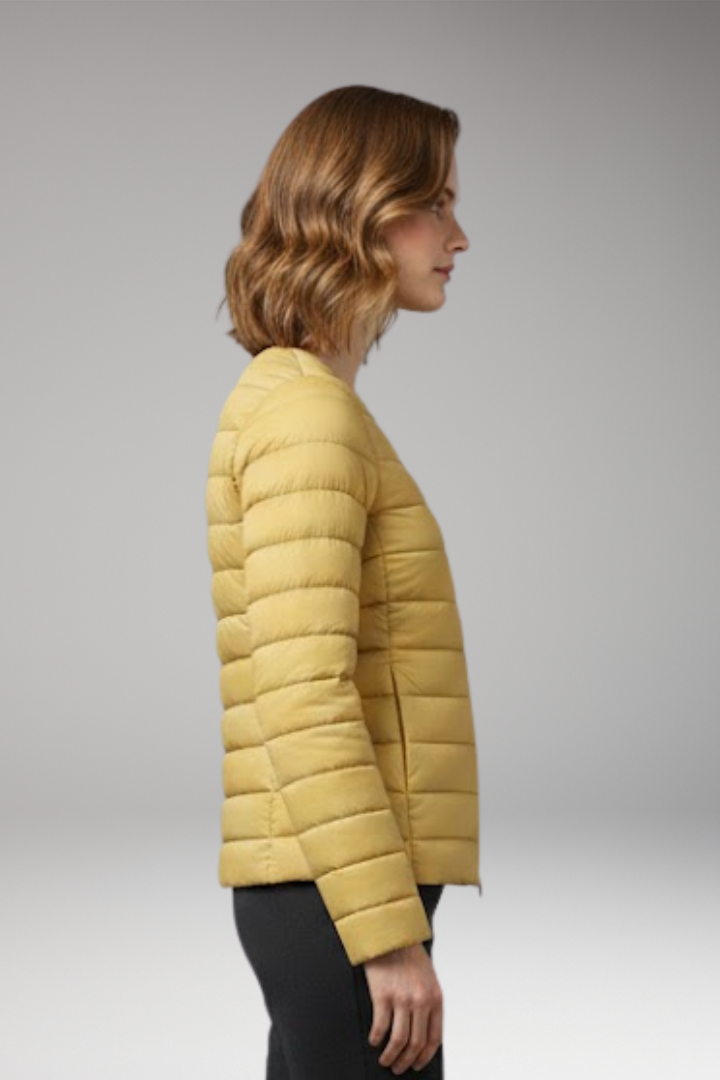 Women's Down Jacket with Zipper and Functional Pockets
