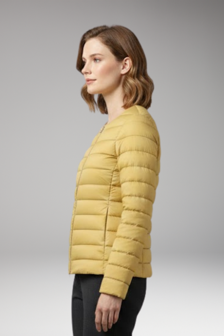 Women's Down Jacket with Zipper and Functional Pockets