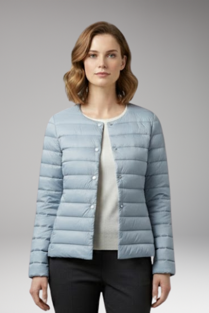 Women's Down Jacket with Zipper and Functional Pockets
