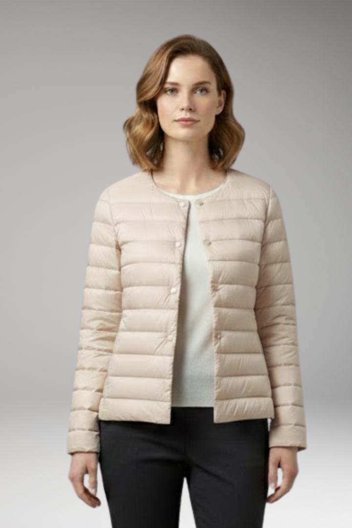 Women's Down Jacket with Zipper and Functional Pockets