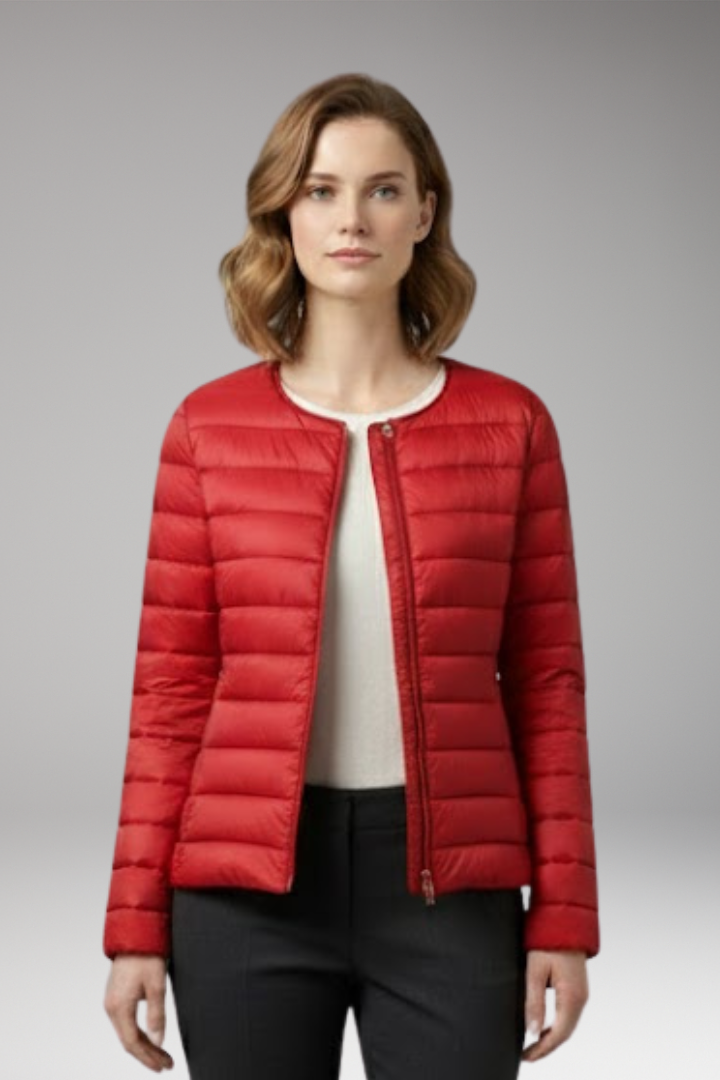 Women's Down Jacket with Zipper and Functional Pockets
