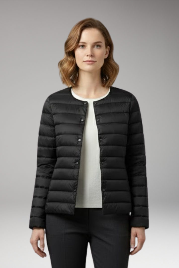 Women's Down Jacket with Zipper and Functional Pockets