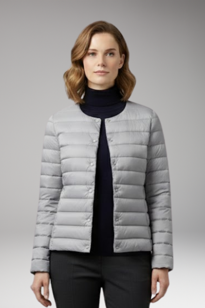 Women's Down Jacket with Zipper and Functional Pockets