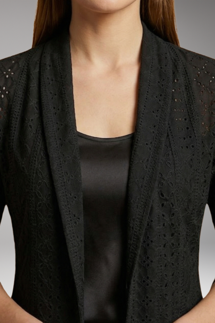 Women's Drape Coat with Shawl Collar and Eyelet Details