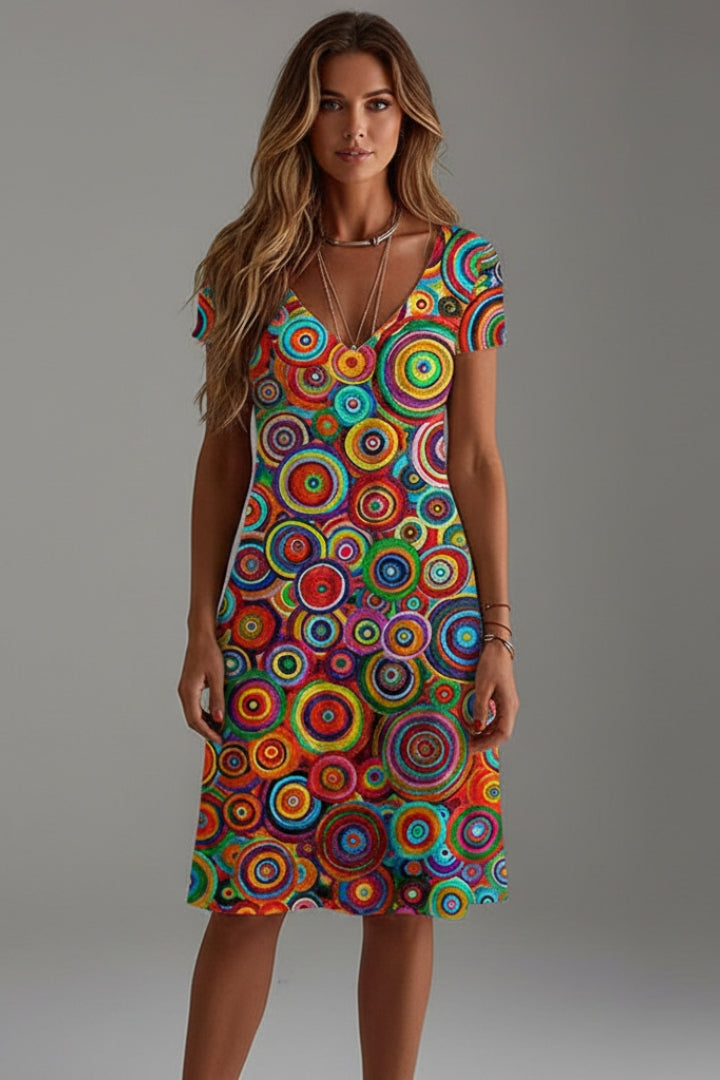 Women's Dress with Abstract Pattern and Vibrant Colours