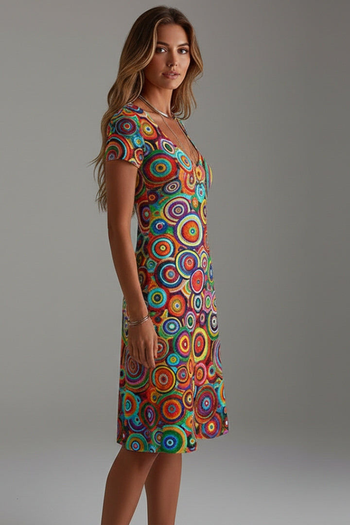 Women's Dress with Abstract Pattern and Vibrant Colours