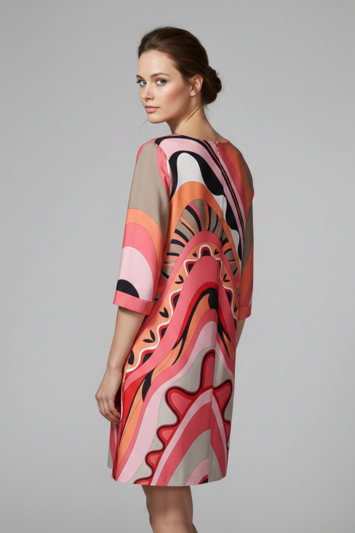 Women's Dress with Abstract Print and Long Sleeves