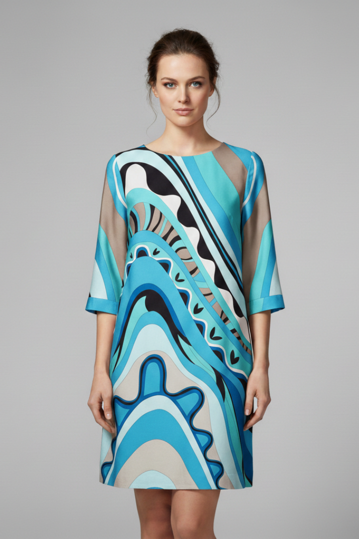 Women's Dress with Abstract Print and Long Sleeves