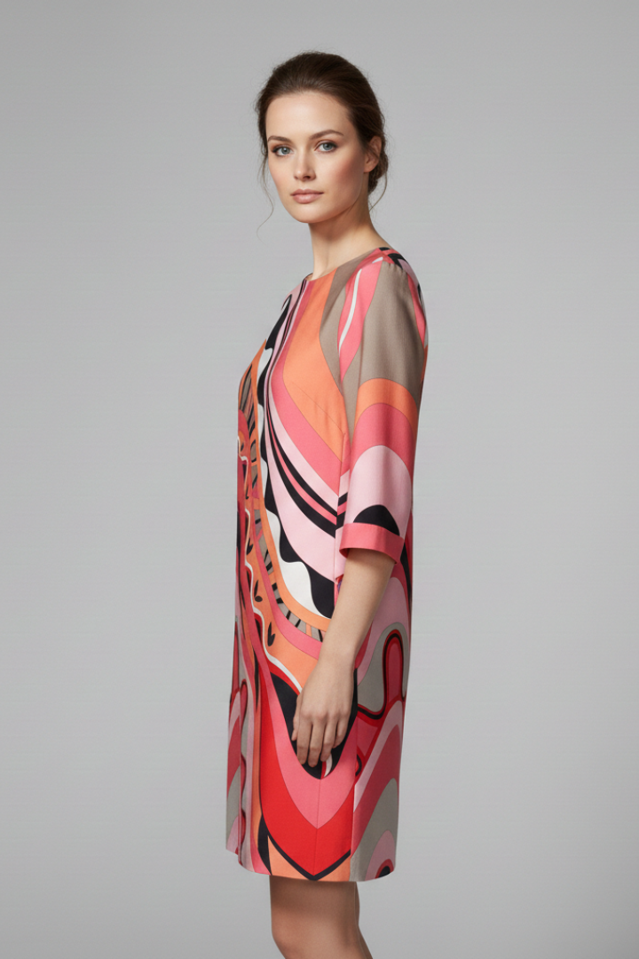Women's Dress with Abstract Print and Long Sleeves