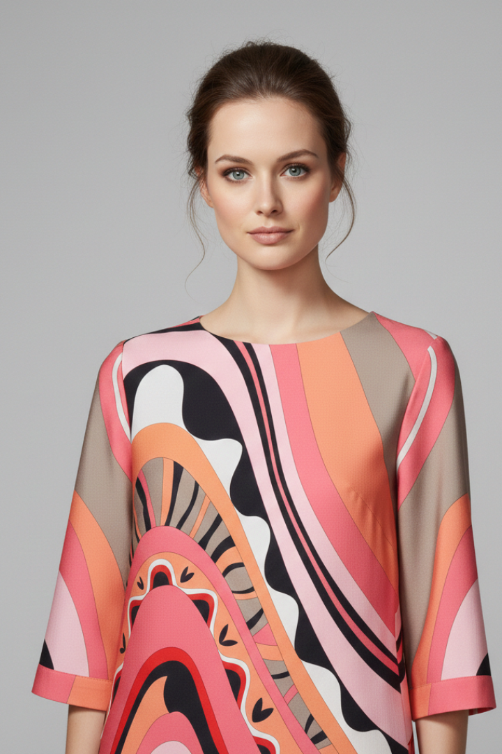 Women's Dress with Abstract Print and Long Sleeves