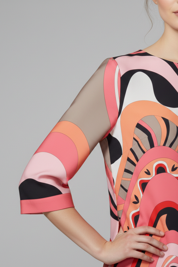 Women's Dress with Abstract Print and Long Sleeves