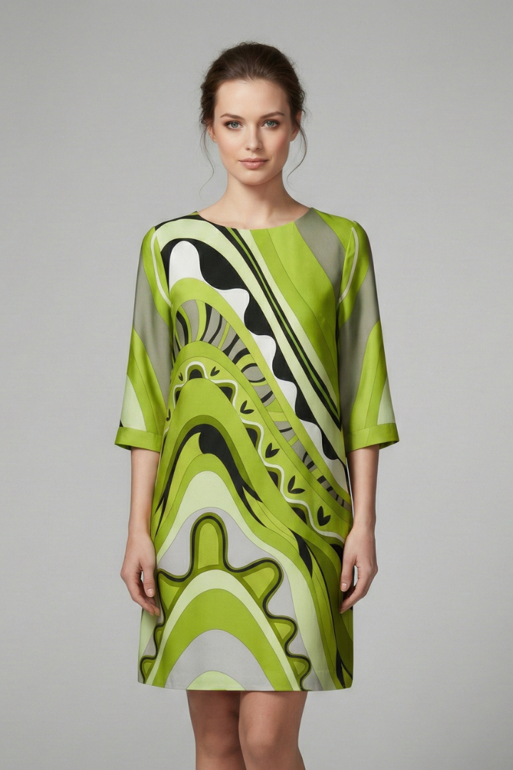 Women's Dress with Abstract Print and Long Sleeves