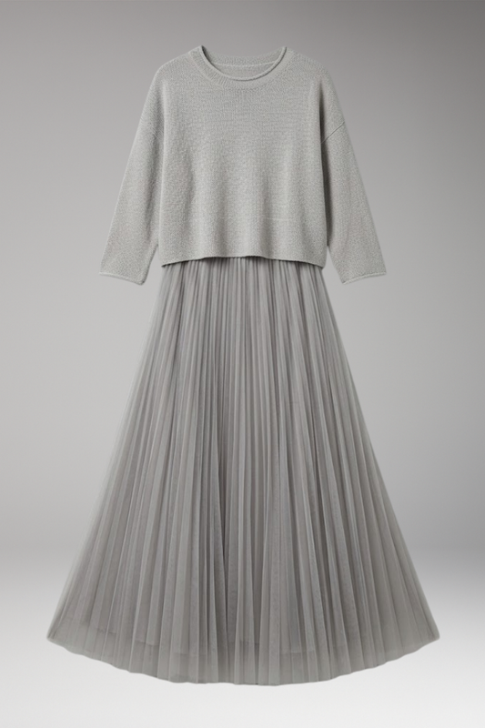 Women's Dress with Jumper Top and Pleated Skirt