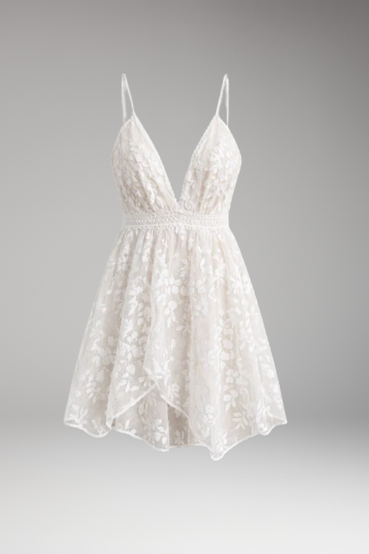 Women’s Dress with Deep V-Neck and Asymmetrical Hem