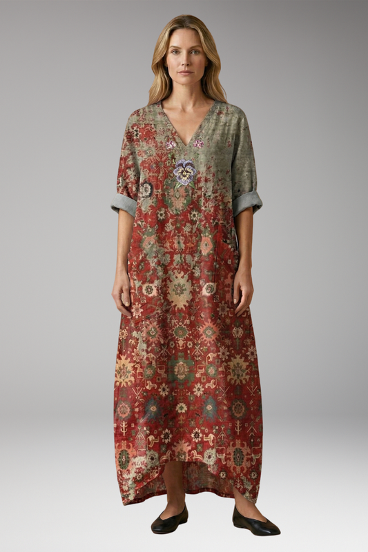 Women's Dress with Embroidery Details and Pockets