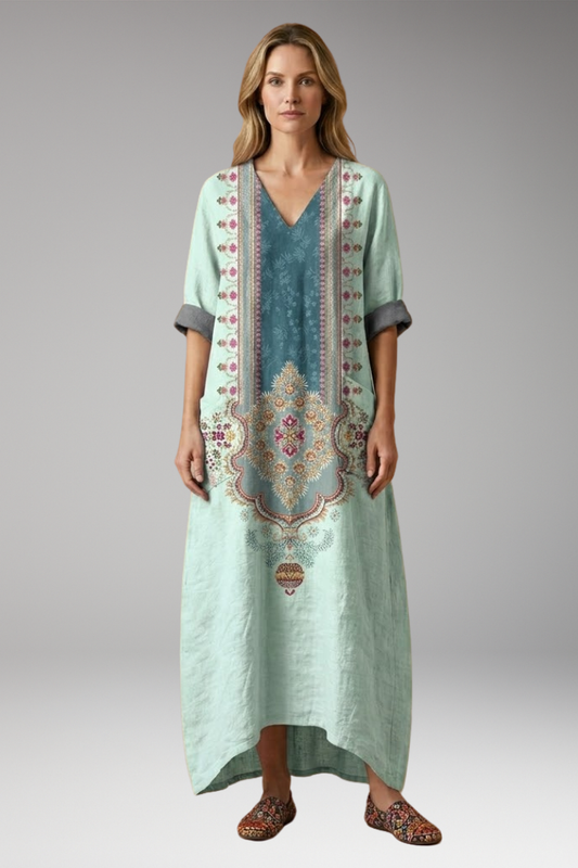 Women's Dress with Embroidery Details and Pockets