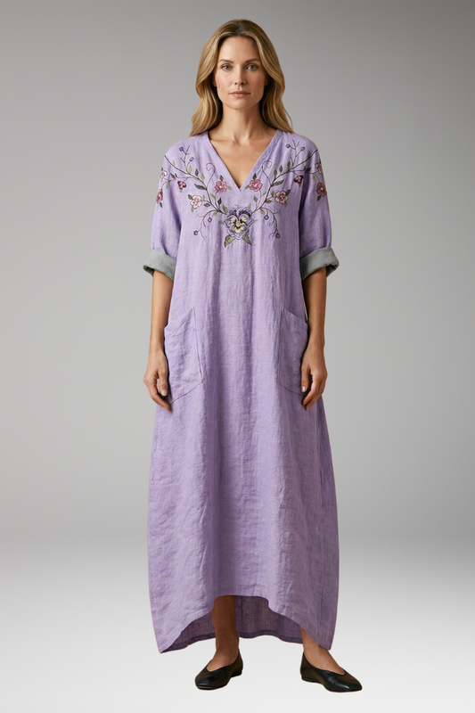 Women's Dress with Embroidery Details and Pockets