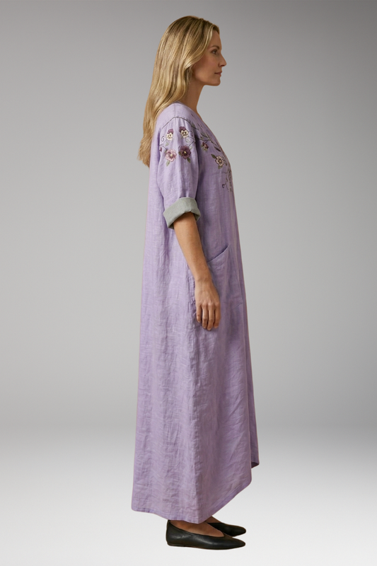 Women's Dress with Embroidery Details and Pockets