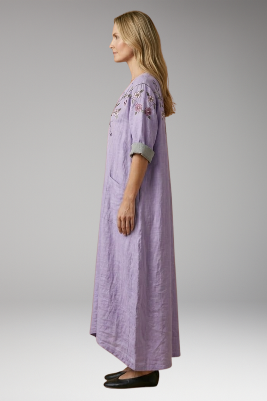 Women's Dress with Embroidery Details and Pockets