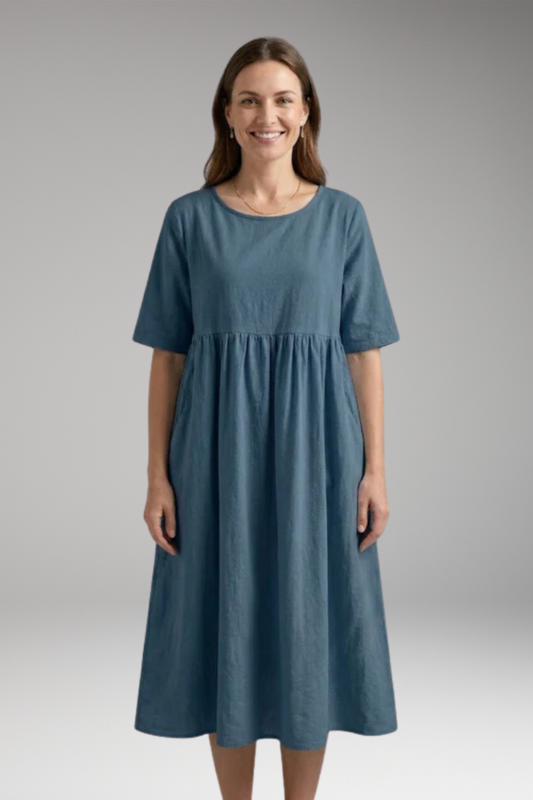 Women's Dress with Short Sleeves and Flattering Fit
