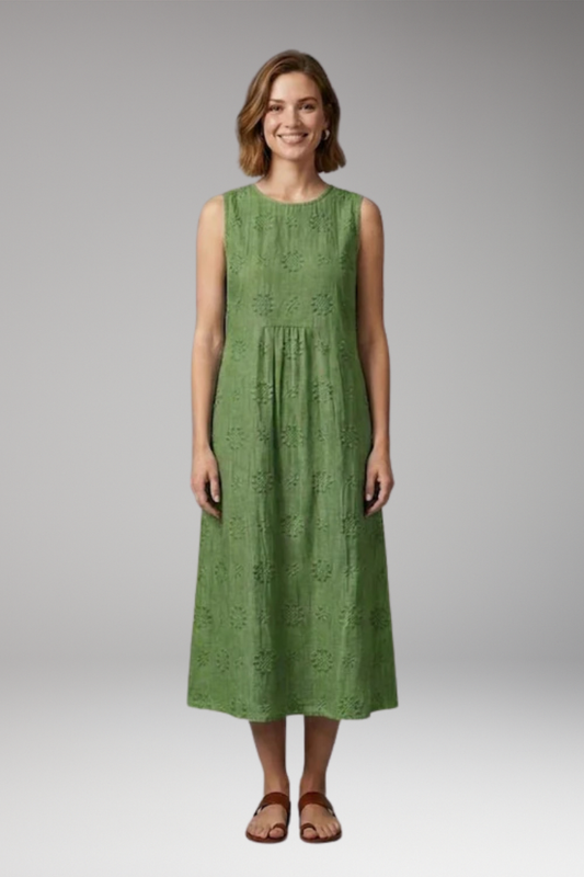 Women's Dress with Floral Embroidery and Side Pockets