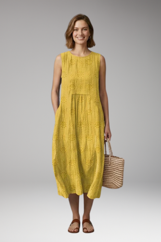 Women's Dress with Floral Embroidery and Side Pockets