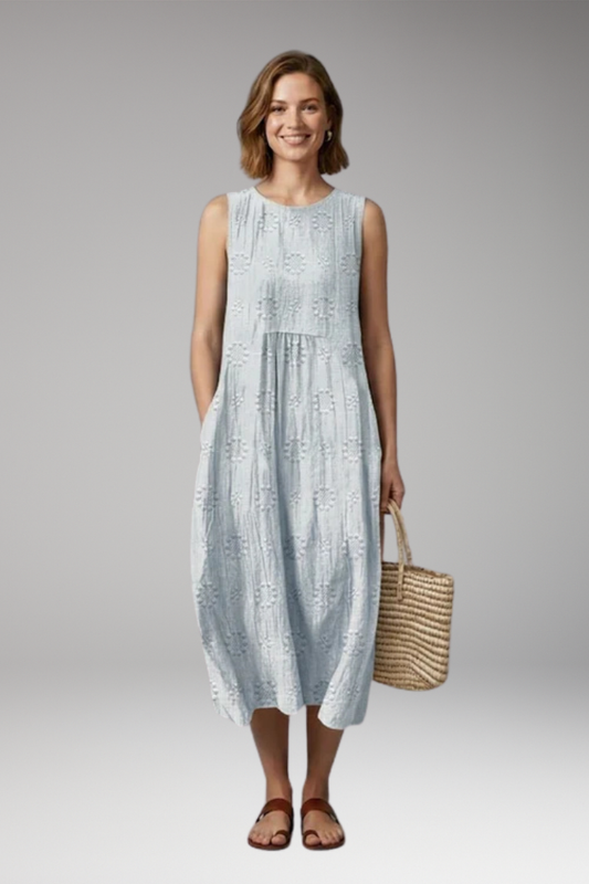 Women's Dress with Floral Embroidery and Side Pockets