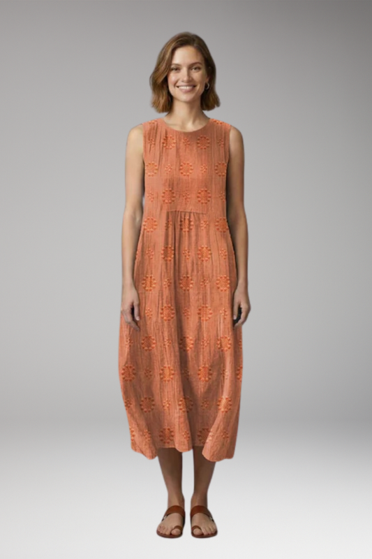 Women's Dress with Floral Embroidery and Side Pockets