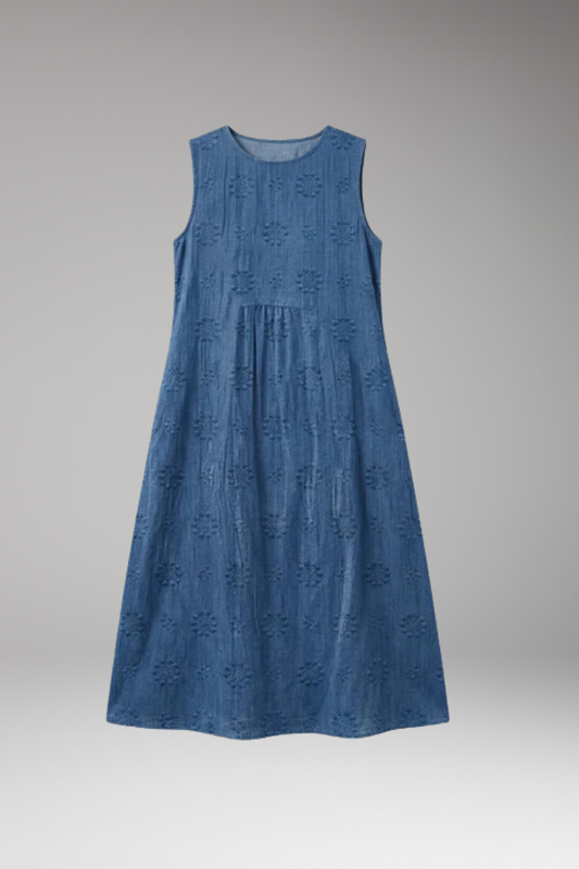 Women's Dress with Floral Embroidery and Side Pockets