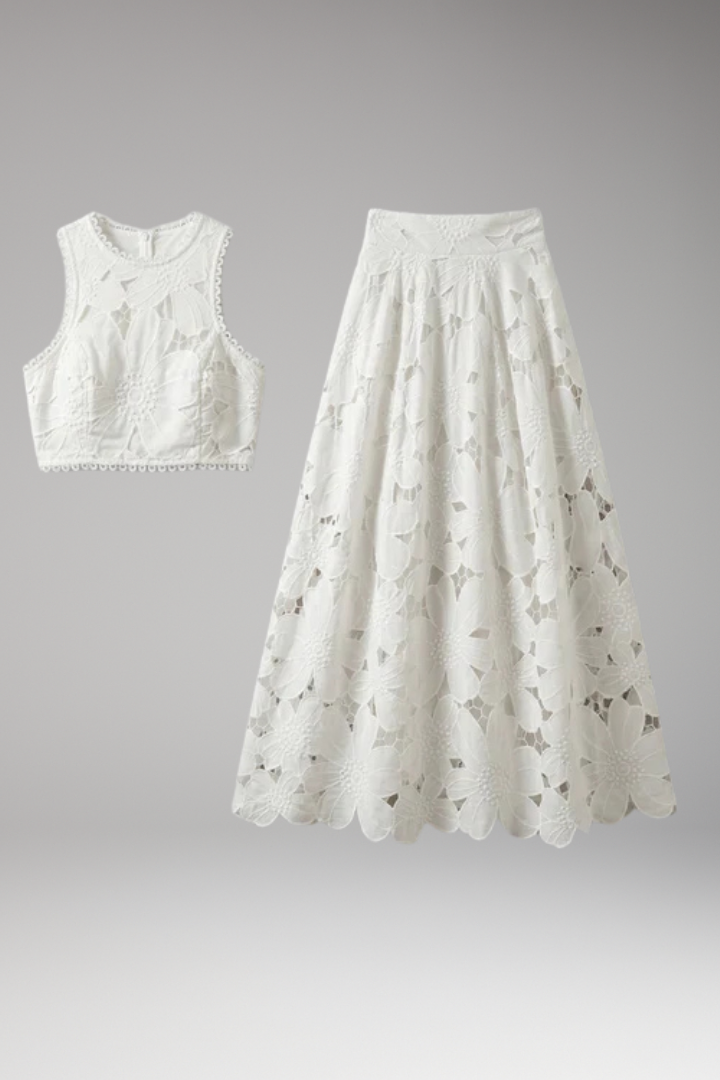Women's Dress with Floral Pattern Crop Top and Maxi Skirt