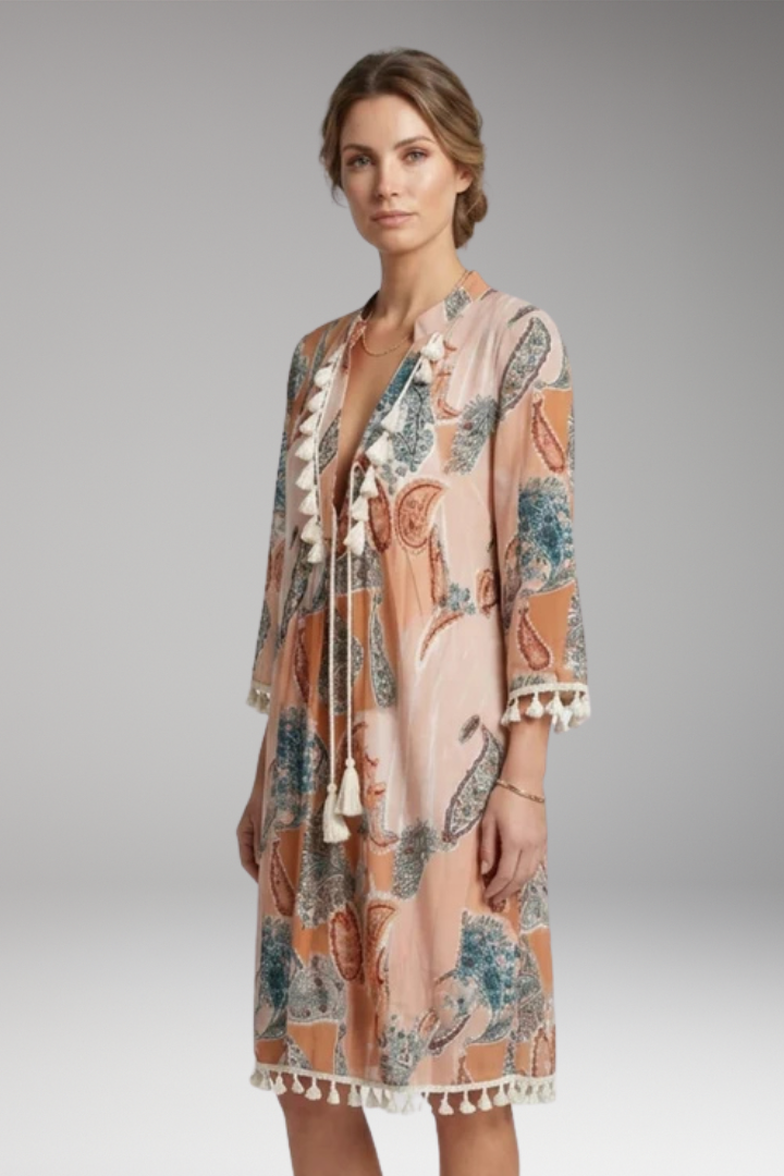 Women’s Dress with High Collar and Tie Waist
