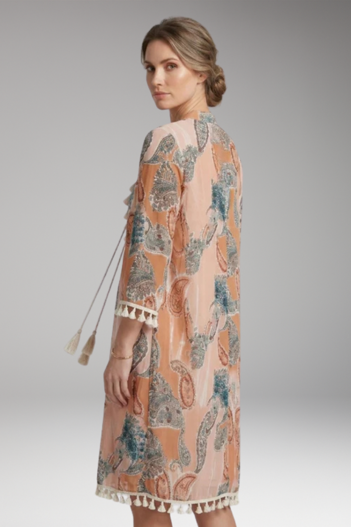 Women’s Dress with High Collar and Tie Waist