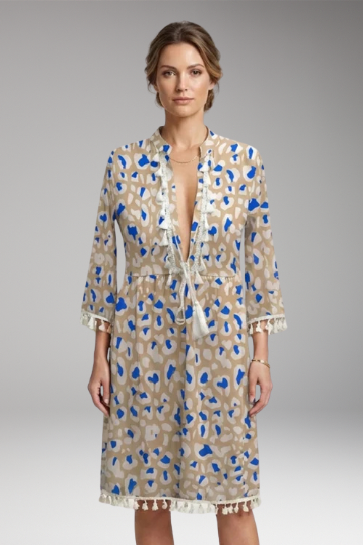 Women’s Dress with High Collar and Tie Waist