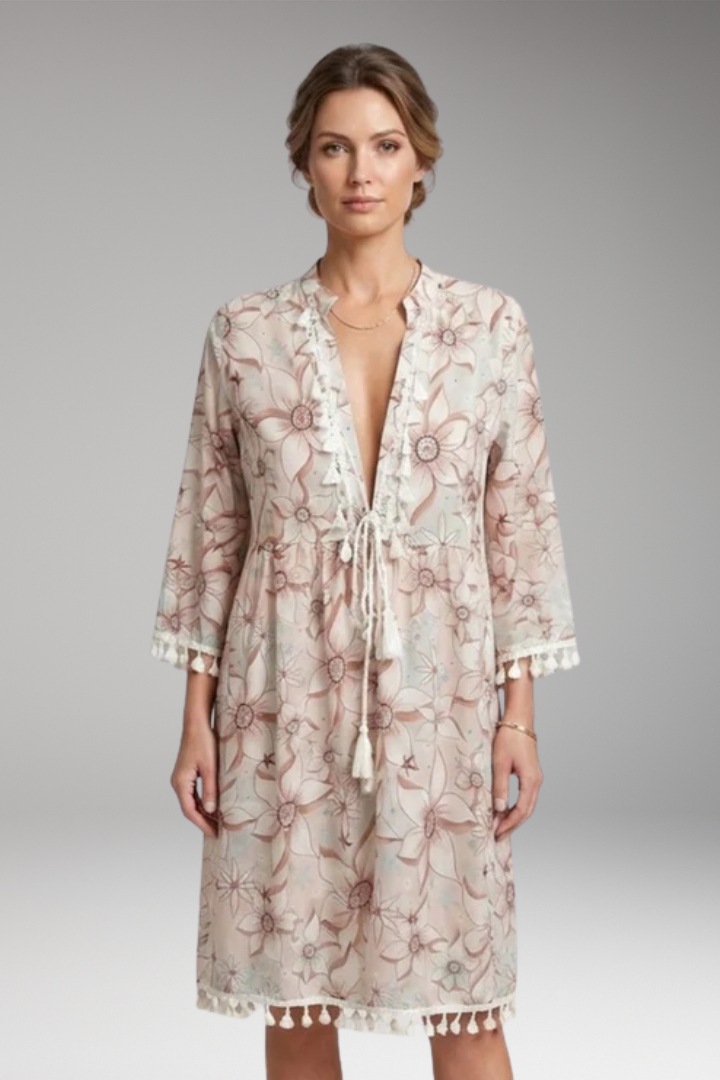 Women’s Dress with High Collar and Tie Waist