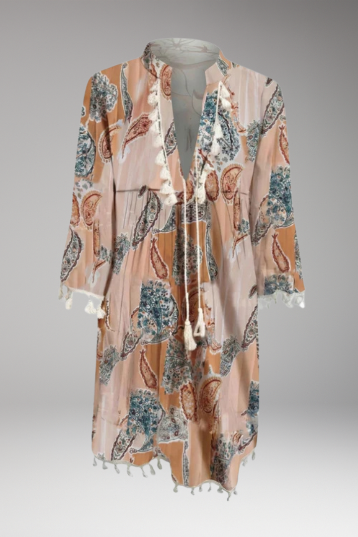 Women’s Dress with High Collar and Tie Waist
